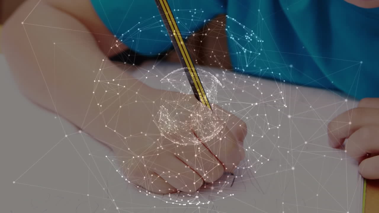 교실에서 학교 소년에 대한 연결 네트워크의 애니메이션