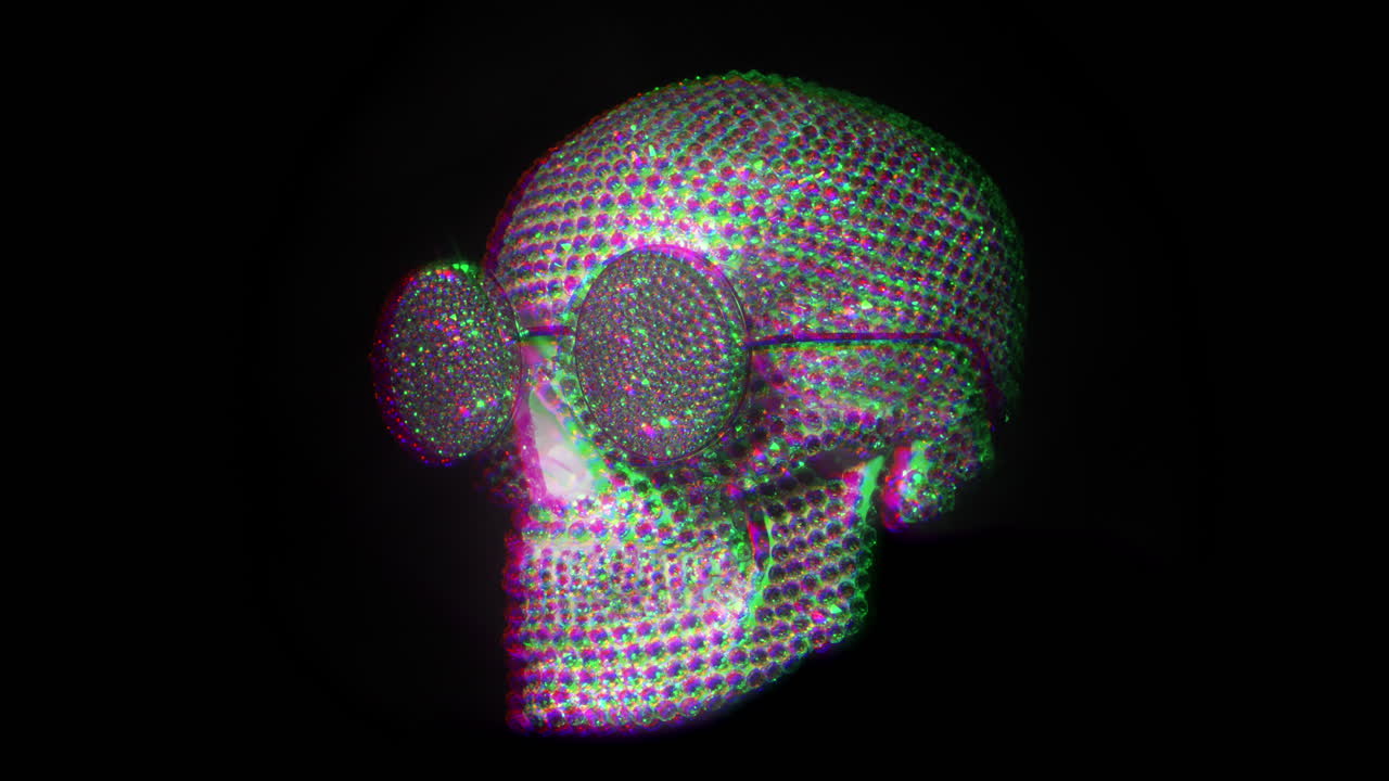 incredibile cranio ricoperto di diamanti con occhiali da sole