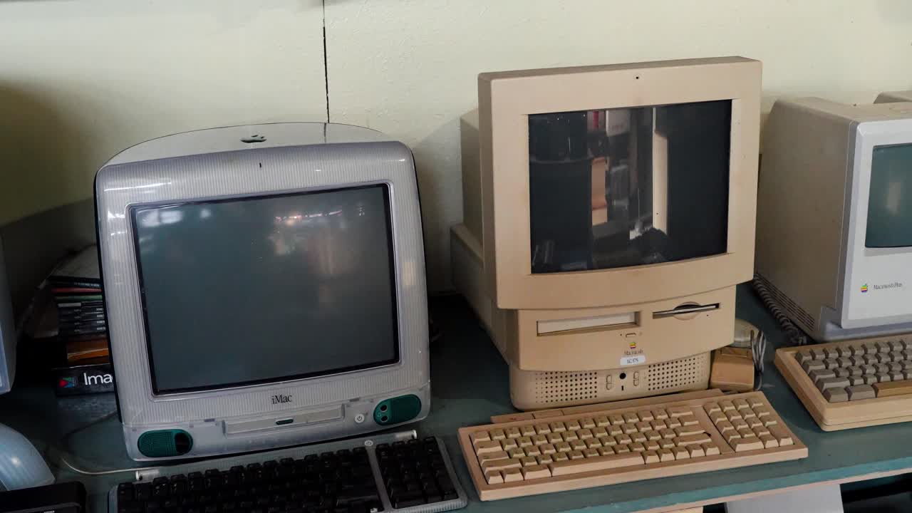 Collection of vintage computers, retro and classic technology, tech history visuals