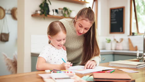 tutor, drawing and girl for learning at family