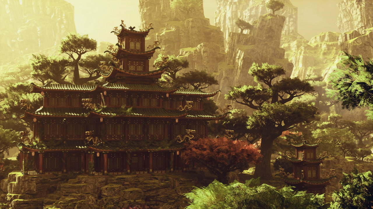 Traditional chinese architecture with a stunning mountain backdrop