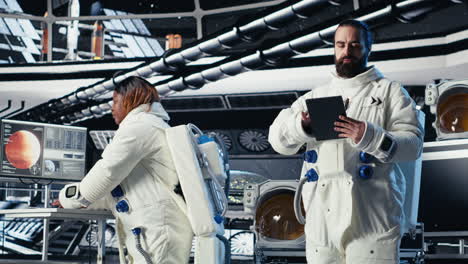 astronaut conducting safety checks before stepping out for scheduled operations