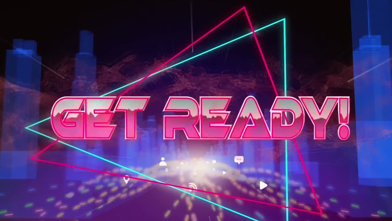 3d 도시 모델에 대한 여러 디지털 아이콘에 대한 삼각형 모양에 대한 텍스트를 준비하십시오.