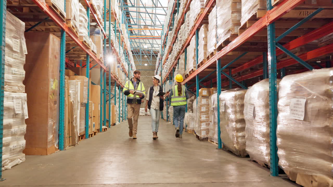 trabajadores del almacén inspeccionando el inventario