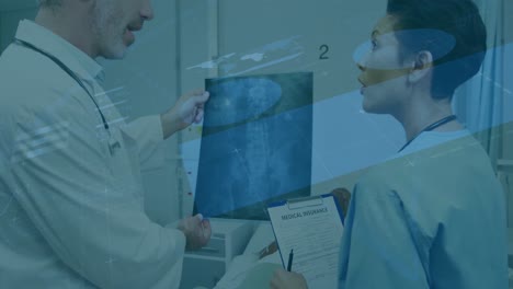 animación del procesamiento de datos sobre diversos médicos con escaneo de rayos x.