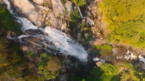 4K-aerial-drone-footage-of-Wachirathan-Waterfall,-Chiang-Mai,-Thailand,-Asia