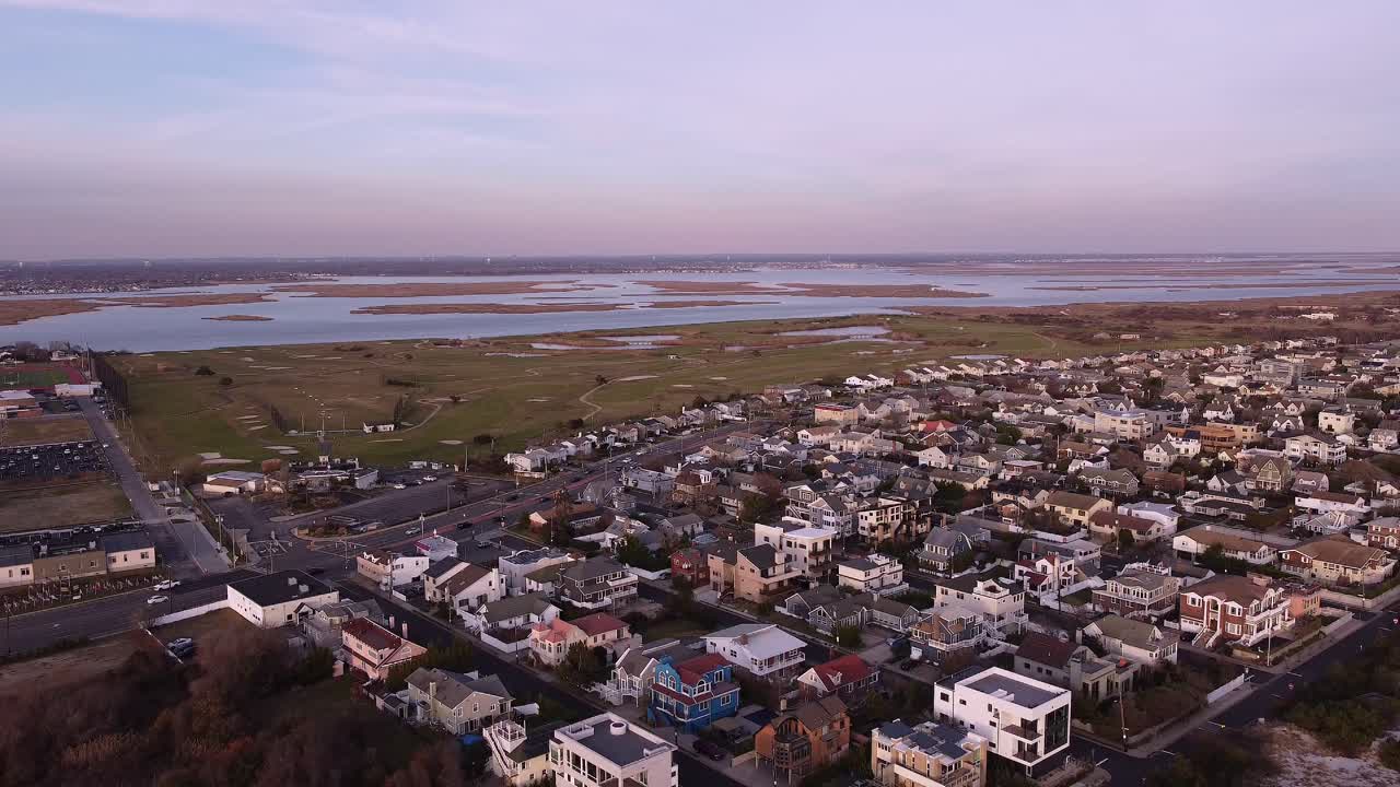 Sunset Aerial View of Lido Beach Residential Area in Long Island New York