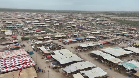 Aerial-drone-footage-of-sprawling-market-in-Karachi,-Pakistan