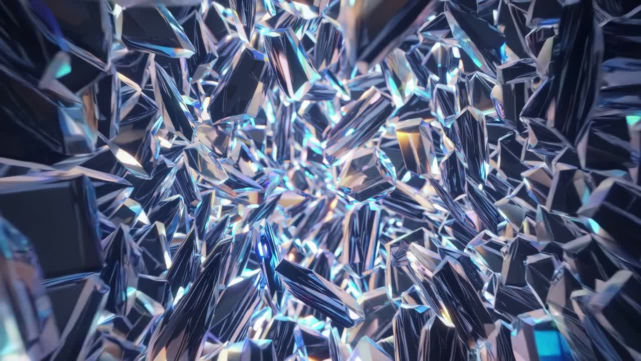 Abstract background showing a mesmerizing crystal cave glowing with iridescent blue and orange light, creating a magical and surreal atmosphere