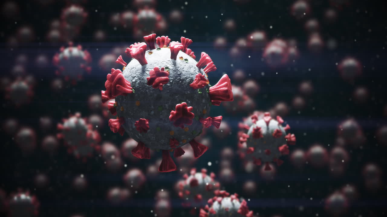 Animasjon av makro-koronavirus Covid-19-celler som flyter i en vene. 4k