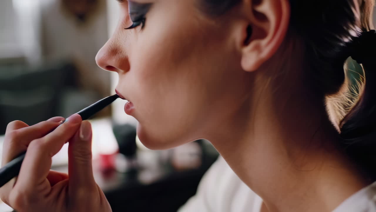 mujer aplicando maquillaje