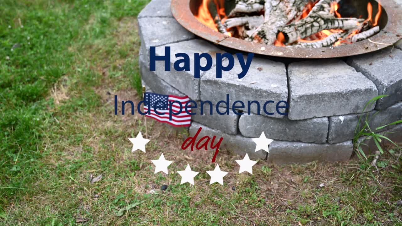 Fireplace burning and 4th of July independence day .