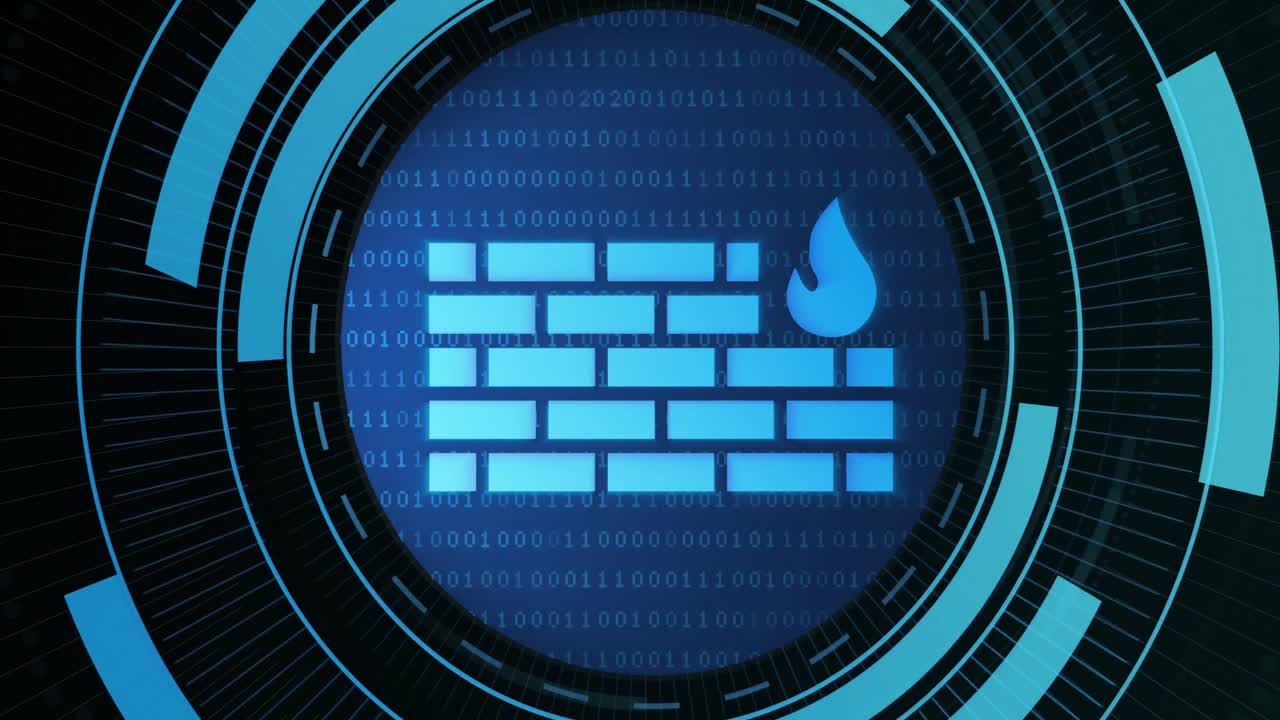 Animation of firewall in processing circle on black background