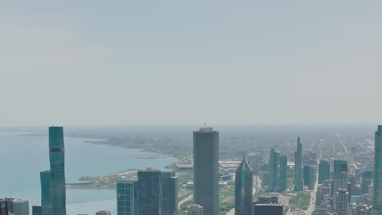 Stunning aerial view of Chicago skyline and Lake Michigan