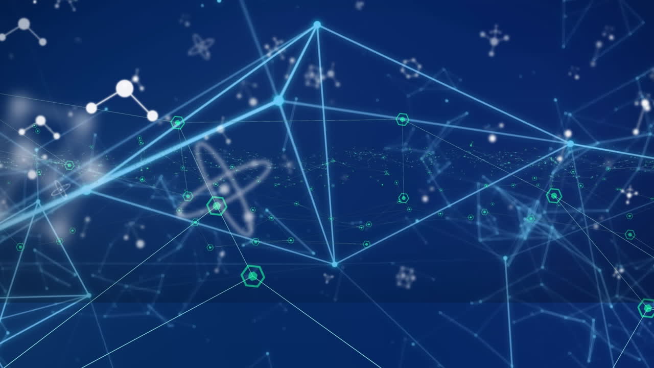디지털 블루 스페이스에서 분자와의 연결 네트워크의 애니메이션