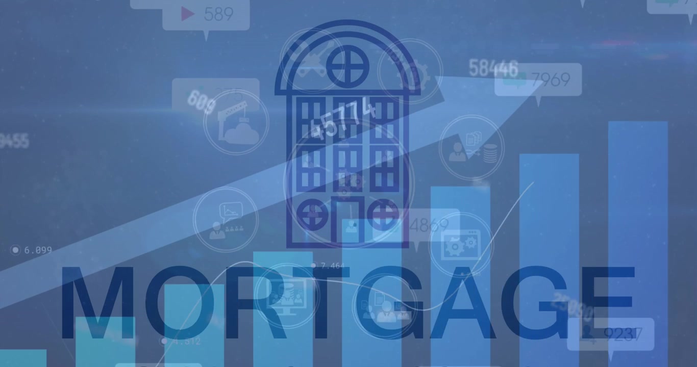 Animação de texto de financiamento imobiliário e processamento de dados