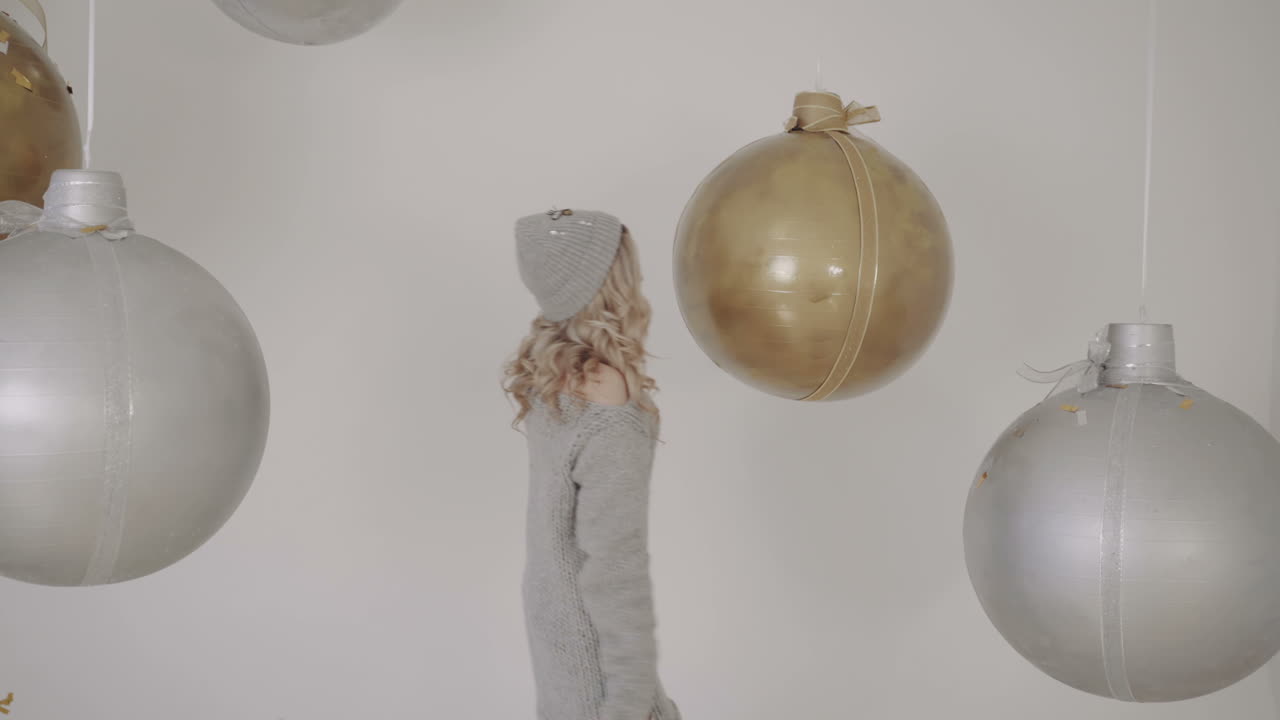 Celebration party of New Year. Young woman holding confetti happy and funny concept