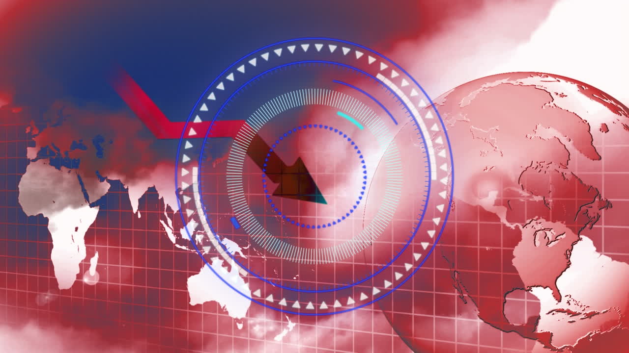 구름 위의 화살표와 함께 지구와 범위 스캐닝의 애니메이션