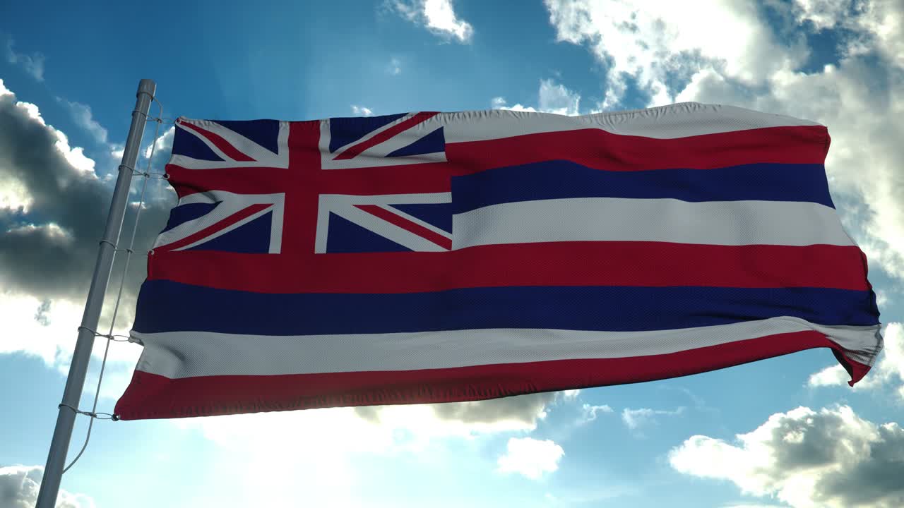 하와이 발은 하늘에서 바람에 흔들리는 발 기둥에 있습니다. 미국 하와이 주.