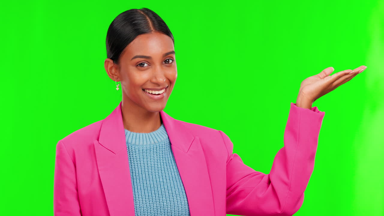 Woman in Pink Blazer Smiling and Presenting