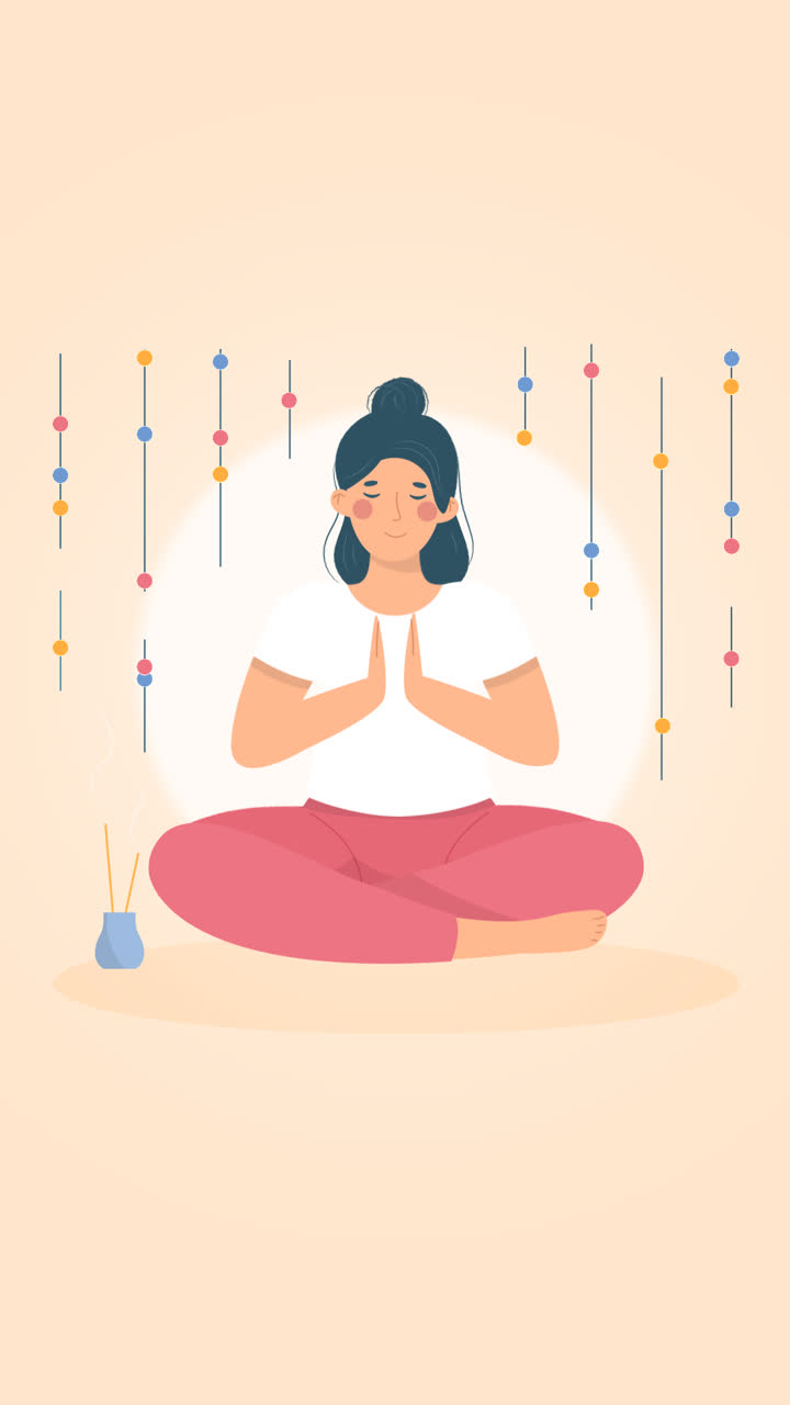 Animazione di un'illustrazione di persone che meditano in stile piatto organico