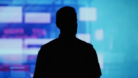 silhouette of a person against a blurred digital background