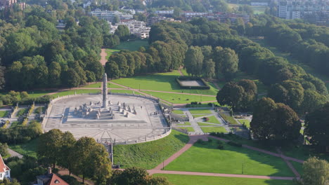 aerial establisher of the monolith in the vigeland park, frogner park, oslo