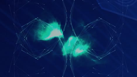 Animation-Des-Globus-Des-Netzwerks-Von-Verbindungen-über-Grüner-Digitaler-Welle-Vor-Blauem-Hintergrund