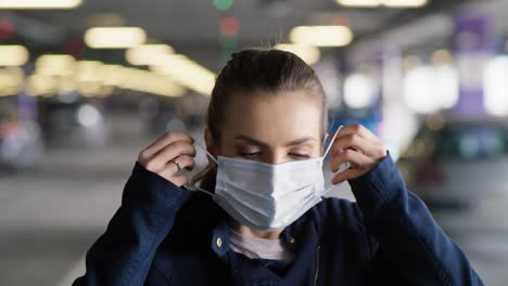 handheld video woman putting a protective face mask