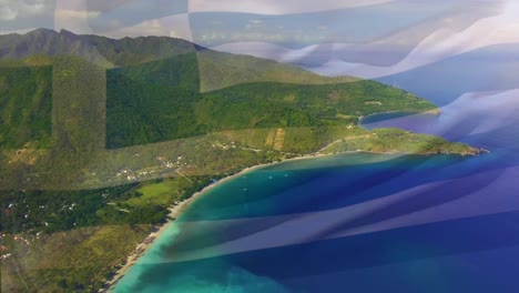 animation of flag of greece blowing over beach landscape