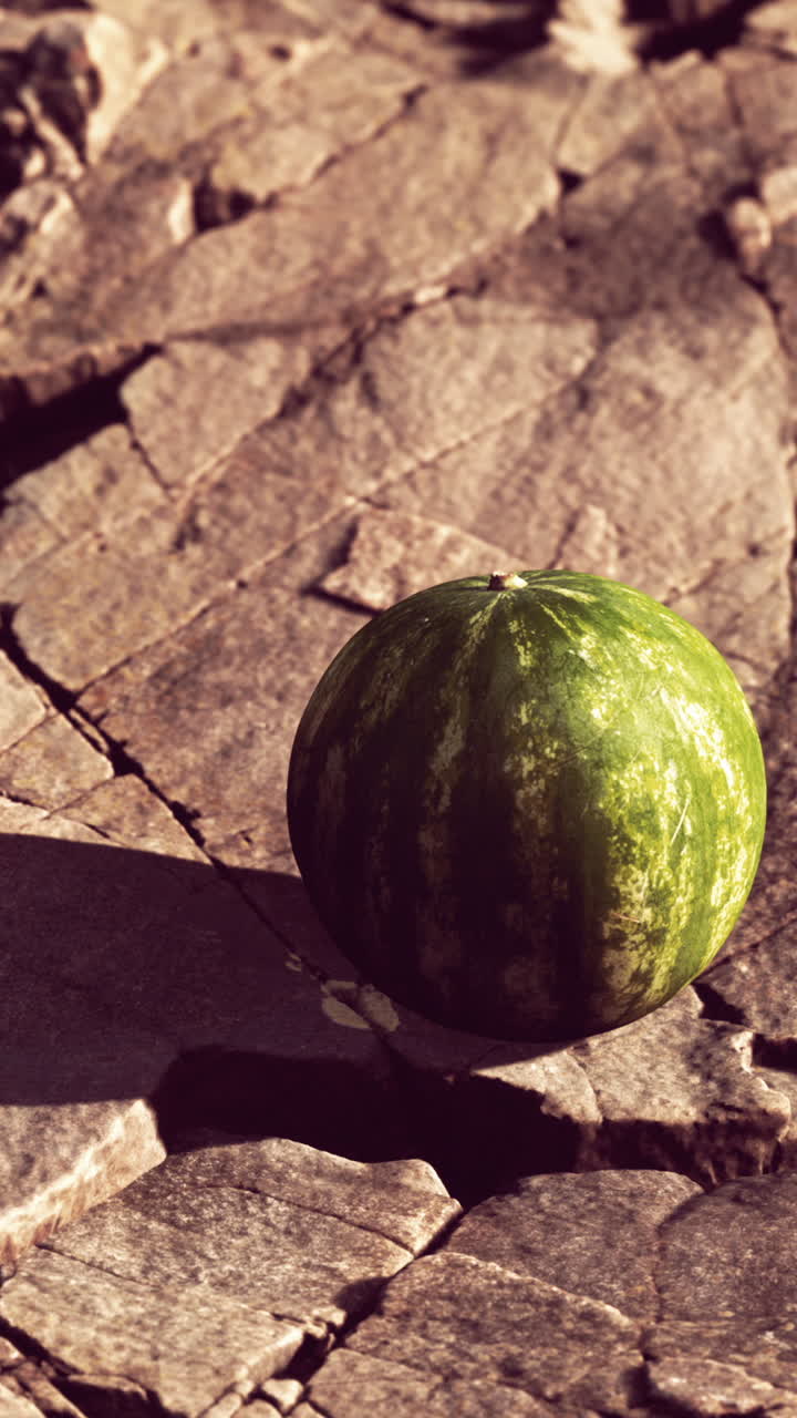 돌 표면 에 앉아 있는 익은 수박