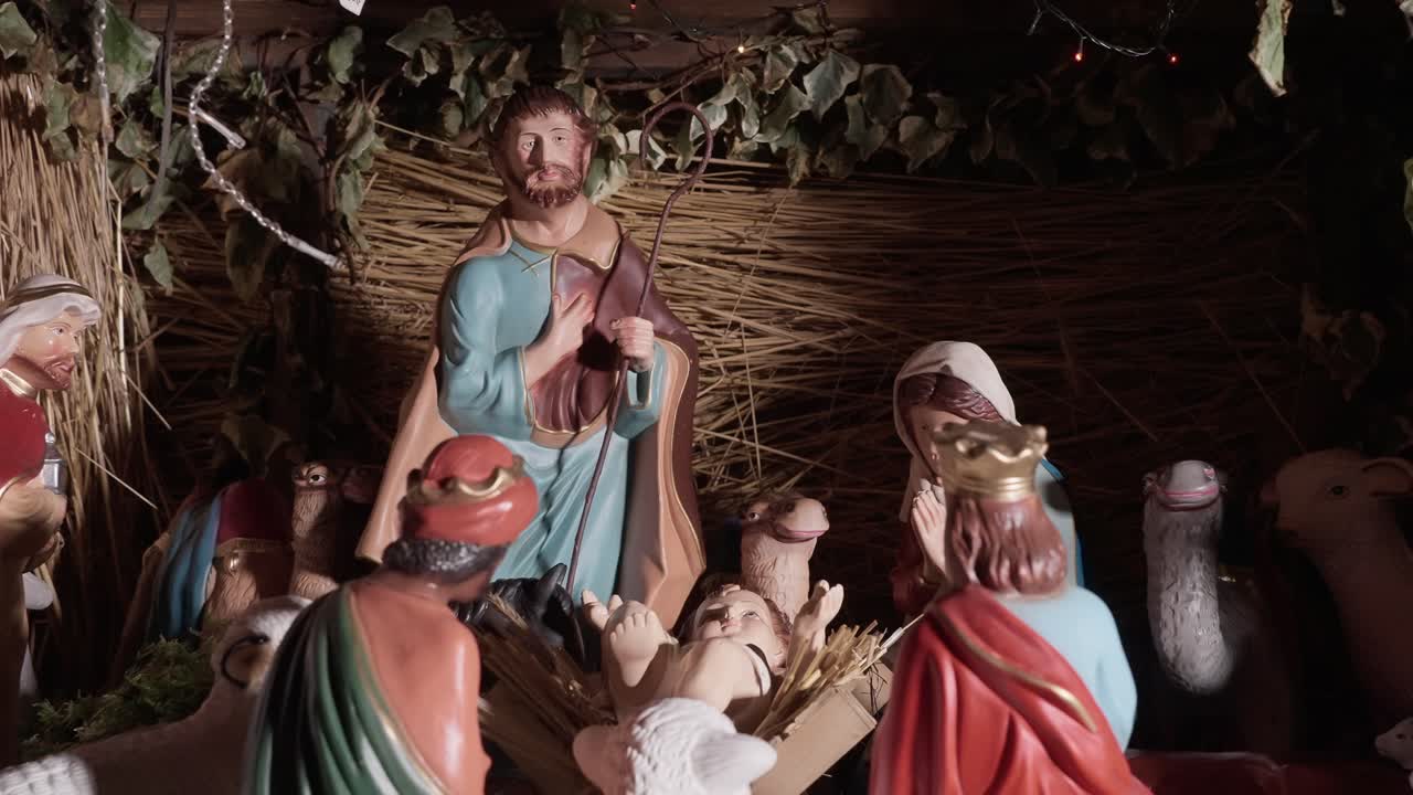 nativity scene with baby jesus mary joseph and three wise men figurines