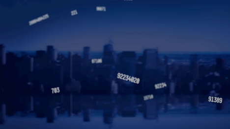 animation of falling numbers over cityscape