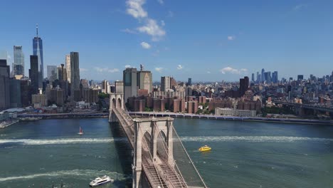 brooklyn bridge and iconic new york skyline drone view brooklyn bridge and iconic new york skyline drone view