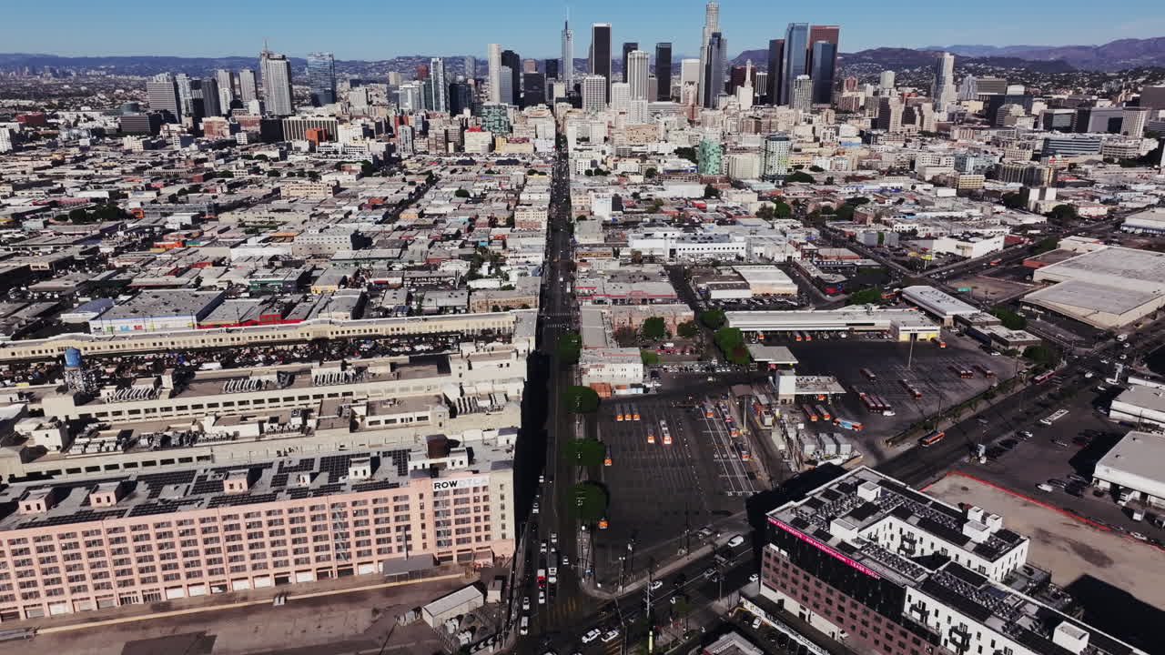 Aerial View of Downtown Los Angeles Cityscape with Skyscrapers