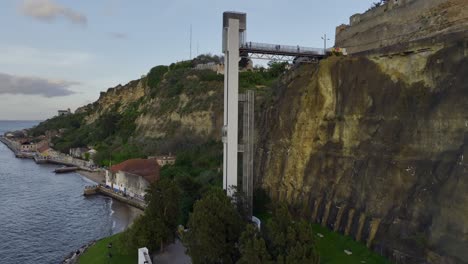drone shot of the elevator in almada, portugal