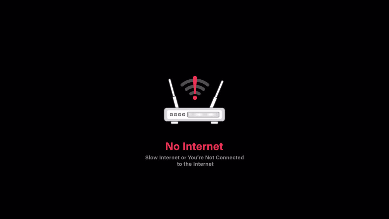 Animated Graphic of Wi-Fi Router with No Internet Connection Warning