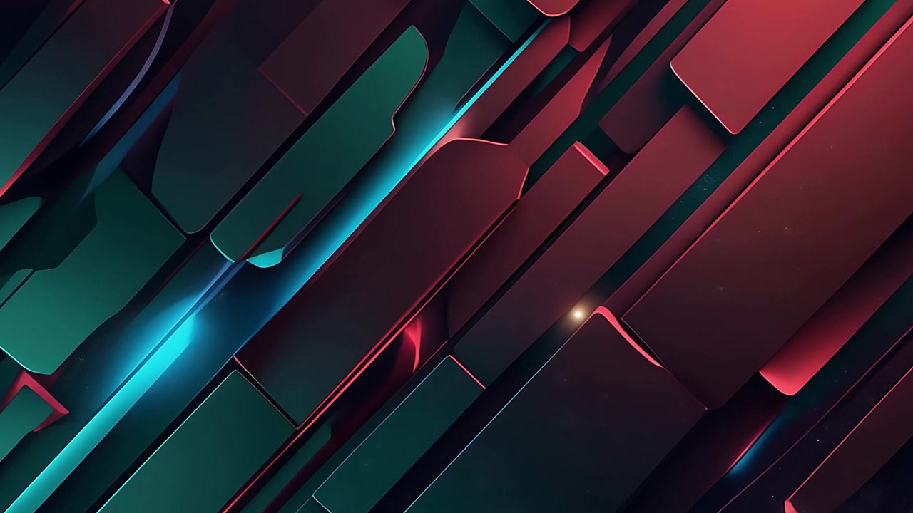 Dynamic Abstract Background with Glowing Red and Teal Geometric Shapes