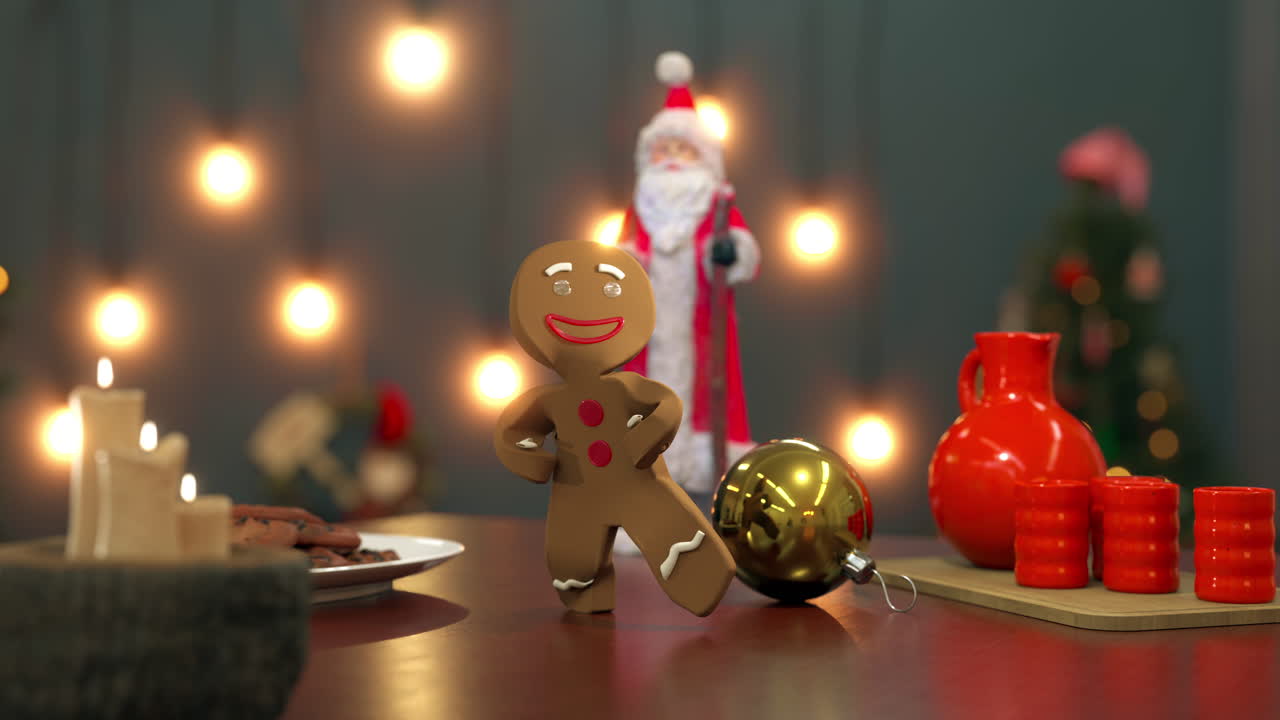 el hombre de pan de jengibre bailando. navidad y gangnam. animación 4k