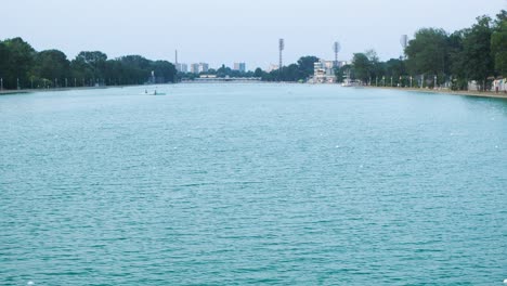 View-from-the-bridge-of-rowing-channel-in-Plovdiv,-Bulgaria