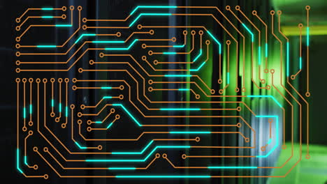 animación de las conexiones del microprocesador contra la sala de servidores de la computadora