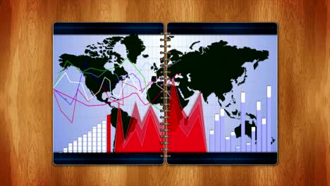 business concepts in book’s pages and blue screen, animation, rendering, background, loop