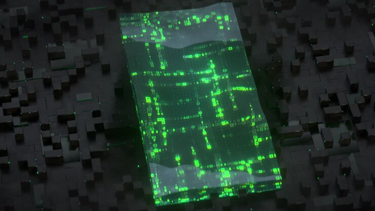Green digital code or machine language seamless loop 3D render animation