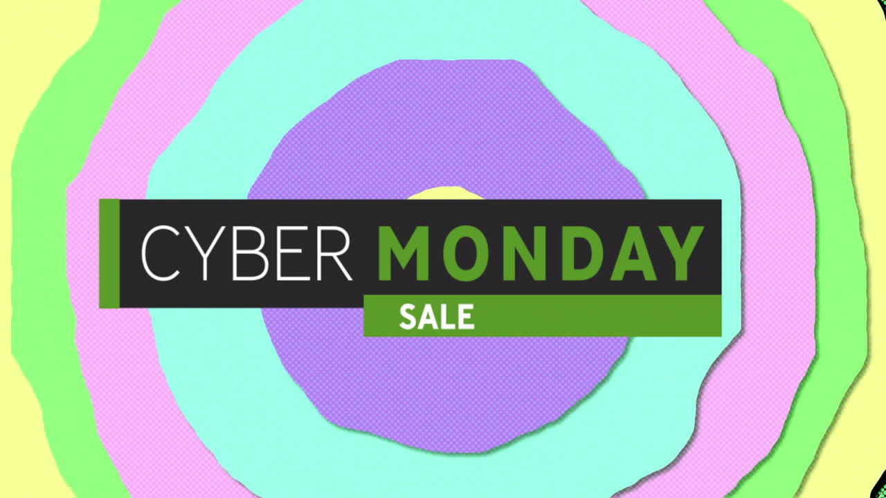 Animation of cyber monday sale text over vibrant pattern background