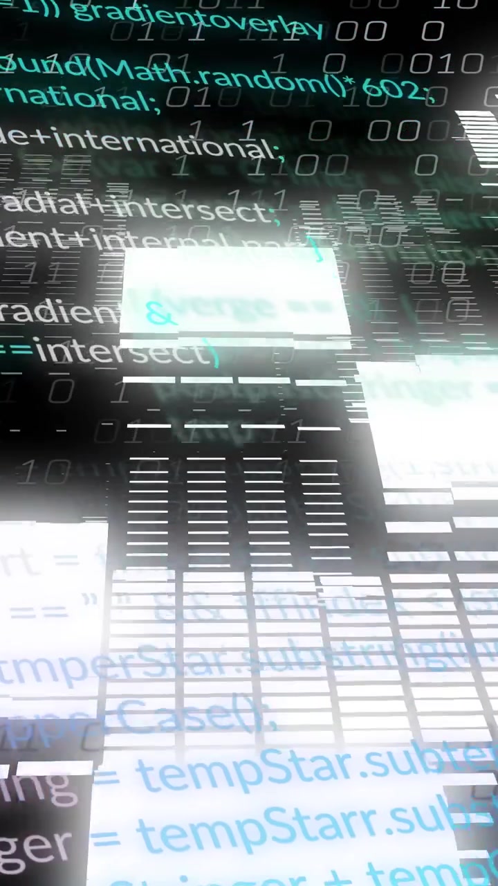 Vertical video: Bar-grid display starting on pulse, pulsing, scrolling, showing rising code density