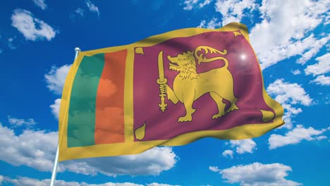 bandera de sri lanka con estructura de tela contra un cielo nublado (en bucle)
