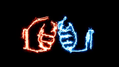 el signo del conflicto de dos lados, la silueta en el aura de energía brillante