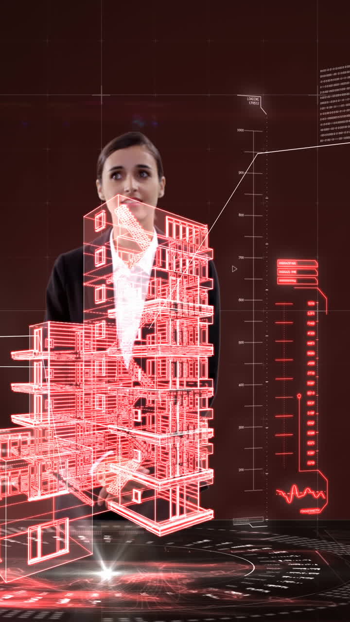 mujer de negocios usando una pantalla digital