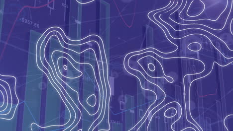 animación de la topografía sobre el procesamiento de datos estadísticos y red de iconos de perfil.