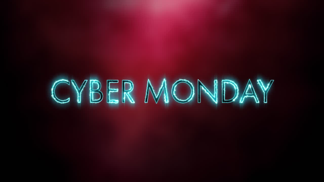 animación de texto de cyber lunes en fondo rojo y negro